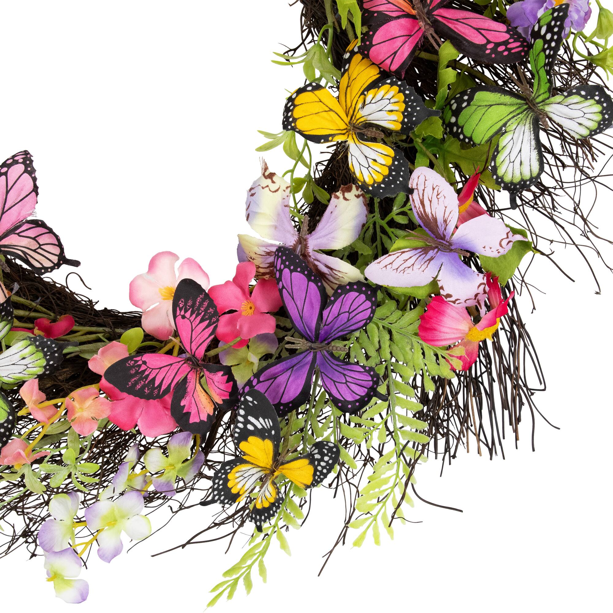 24" Butterfly & Wildflower Floral Twig Spring Wreath